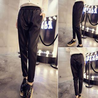 Faux Leather Sweatpants Black - One Size