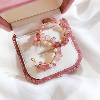 Gemstone Earring 1 Pair - Pink & Gold - One Size