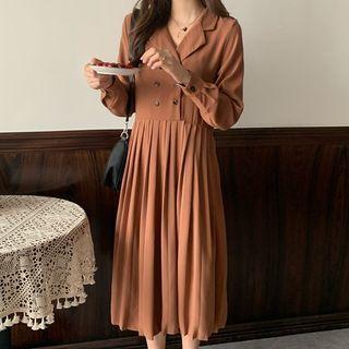 Long Sleeve Double Breast Pleated Shirtdress