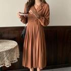 Long Sleeve Double Breast Pleated Shirtdress