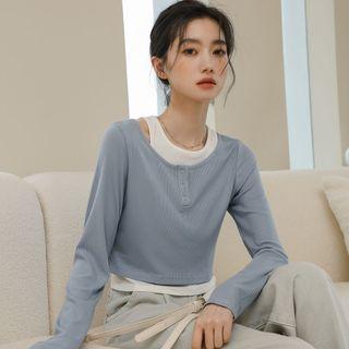 Set: Long-sleeve Henley Cropped T-shirt + Tank Top