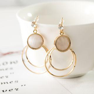 Cat Eye Stone Disc Alloy Hoop Dangle Earring 1 Pair - Gold - One Size
