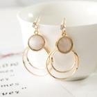 Cat Eye Stone Disc Alloy Hoop Dangle Earring 1 Pair - Gold - One Size