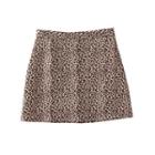 Leopard Print Suede A-line Mini Skirt