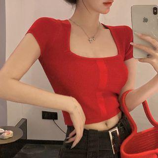 Cap-sleeve Square Neck Knit Top