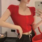 Cap-sleeve Square Neck Knit Top