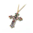 Fashion Cross Pendant With Colorful Austrian Element Crystal And Necklace