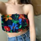 Floral Printed Tube Top Black - One Size