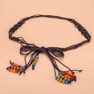 Beaded Belt Blue & Green & Orange Beads - Brown - One Size