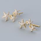 925 Sterling Silver Rhinestone Starfish Earring 1 Pair - S925 Silver - Earring - One Size