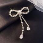 Faux Pearl Rhinestone Bow Brooch Short Length - Type B - One Size