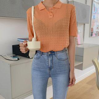 Short-sleeve Cable-knit Polo Shirt