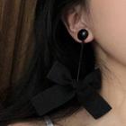 Fabric Bow Dangle Earring 1 Pair - Stud Earring - Bow - Black - One Size