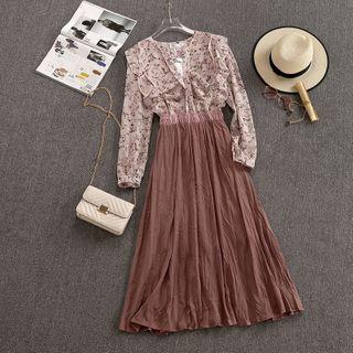 Set: Floral Shirt + A-line Maxi Skirt