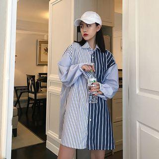 Two-tone Oversized Striped Shirt As Shown In Figure - One Size