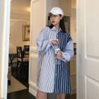 Two-tone Oversized Striped Shirt As Shown In Figure - One Size