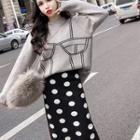 Patterned Sweater / Dotted Straight-fit Knit Skirt / Set