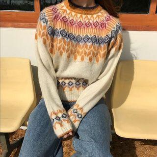 Patterned Long-sleeve Knit Top