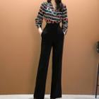 Set: Printed Blouse + High-waist Wide-leg Pants