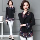 Floral Panel Long-sleeve Blouse