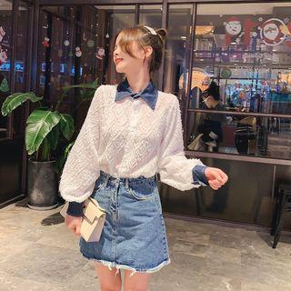 Long-sleeve Denim Panel Blouse