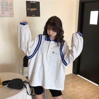 Contrast Trim Oversize Long-sleeve Polo Shirt