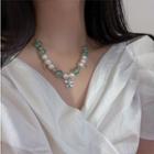 Butterfly Pendant Faux Pearl Choker 1 Piece - Green & Silver - One Size