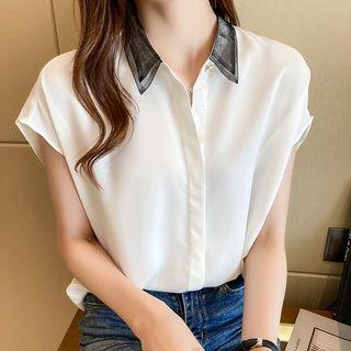 Cap-sleeve Mesh Panel Shirt