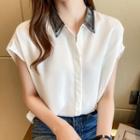 Cap-sleeve Mesh Panel Shirt