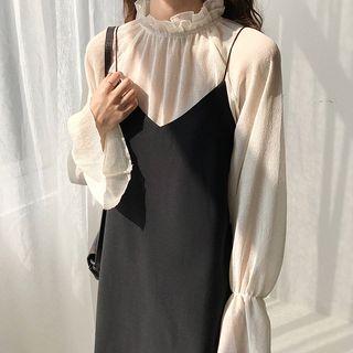 Bell-sleeve Chiffon Top/ Spaghetti Strap Dress