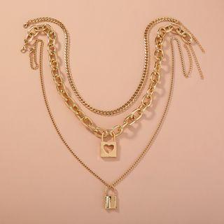 Set Of 3: Lock Pendant Chain Necklace Set Of 3 - Nz872 - Lock Pendant Chain Necklace - Gold - One Size