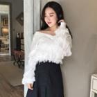 Fringed Off-shoulder Long-sleeve Top