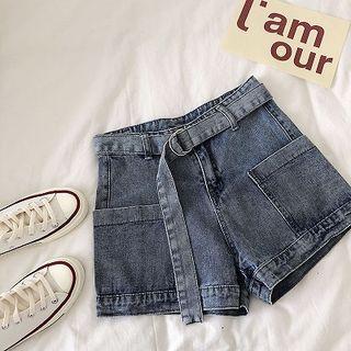 Double-pocket High-waist Denim Shorts