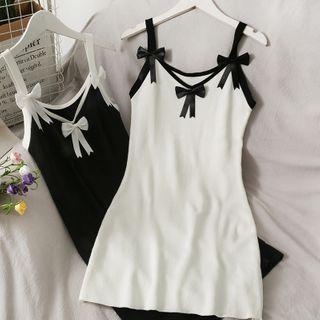Contrasted Ribbon-accent Sleeveless Mini Dress