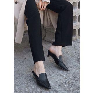 Kitten-heel Pointy Croc-grain Mules