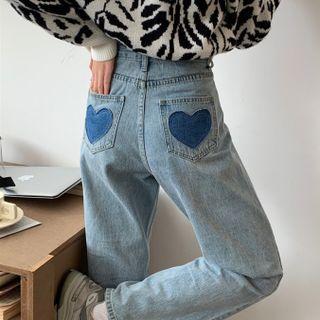 Heart Print High Waist Loose Fit Jeans