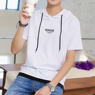 Short-sleeve Mock Two-piece Hooded T-shirt