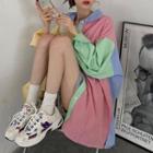 Pinstriped Color Block Shirt Yellow & Blue & Pink & Green - One Size