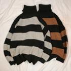Turtleneck Color-block Strip Knit Sweater