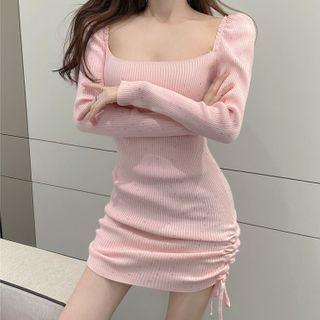 Long-sleeve Beaded Knit Mini Dress