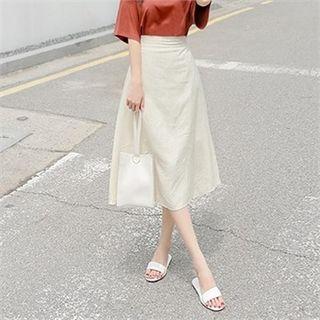 High-waist Linen Blend Midi A-line Skirt