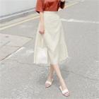 High-waist Linen Blend Midi A-line Skirt