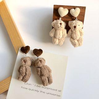 Fabric Heart & Bear Dangle Earring