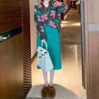 Flower Print Sweater / Midi Pencil Skirt / Set