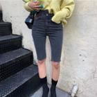 Asymmetric Slim-fit Cropped Denim Shorts