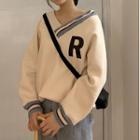 V-neck Single Stripe Trim Sweatshirt