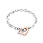 Simple Romantic Rose Gold Heart-shaped 316l Stainless Steel Bracelet Silver - One Size