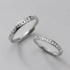 Lettering Rhinestone Sterling Silver Ring 1 Pair - S925 Silver - Silver - One Size