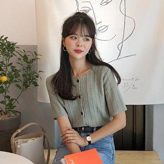 Round-neck Short-sleeve Knit Cardigan