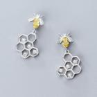 925 Sterling Silver Rhinestone Bee Drop Earring As Shown In Figure - One Size